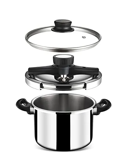 Stahl Triply Stainless Steel Versatil Cooker with Steel and Glass Lid, 5 L