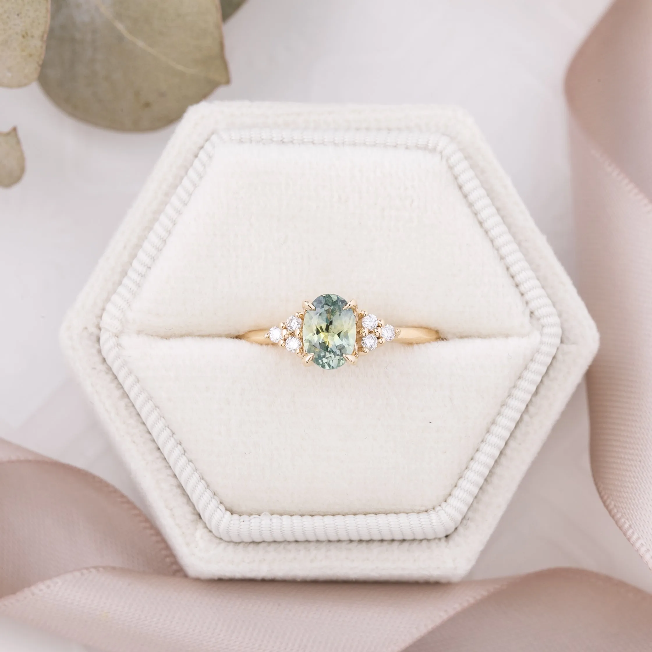 Teresa Ring 0.97ct Light Green Montana Sapphire, 14k Yellow Gold (One of a kind)