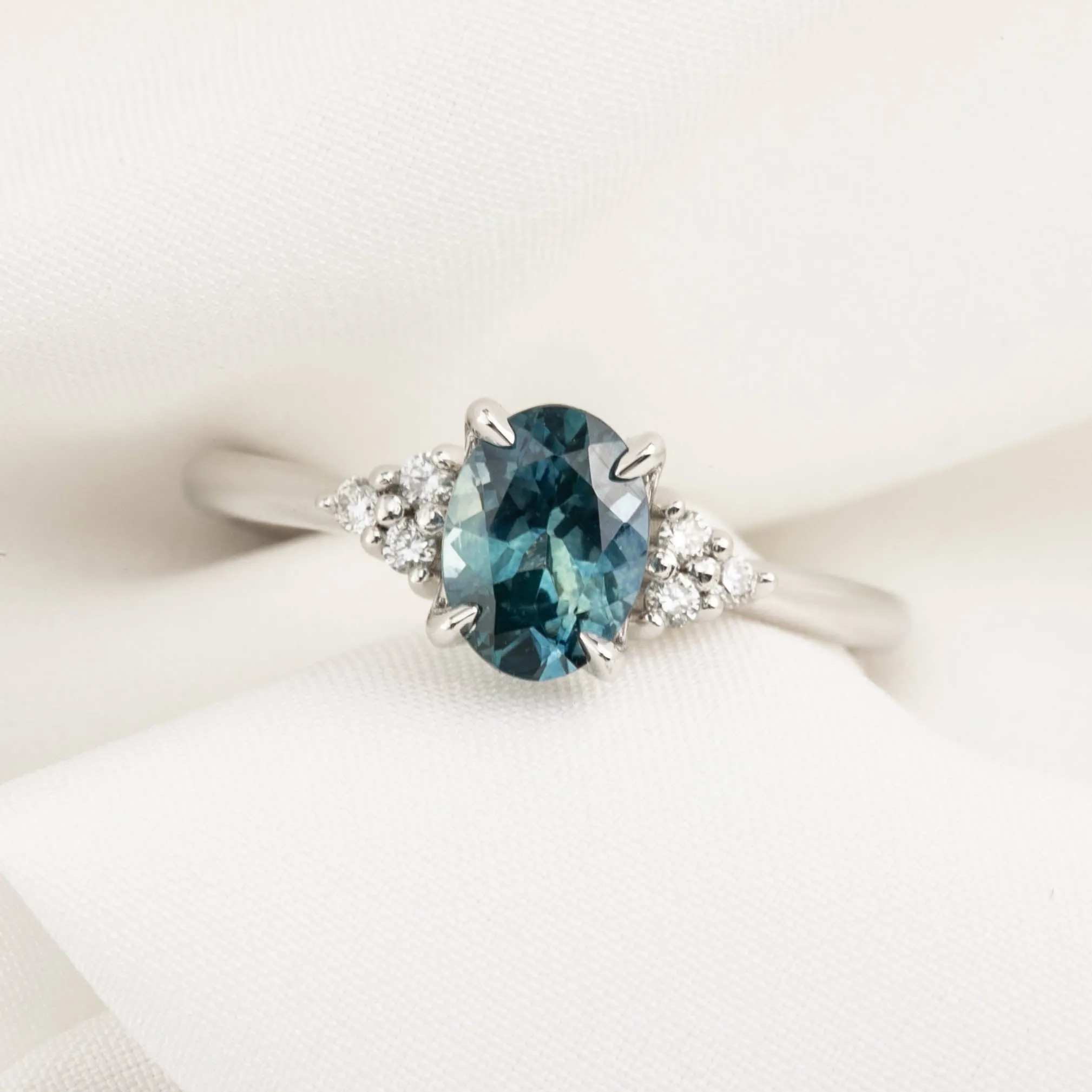 Teresa Ring 1.27ct Teal Blue Montana Sapphire, 14k White Gold (One of a kind)