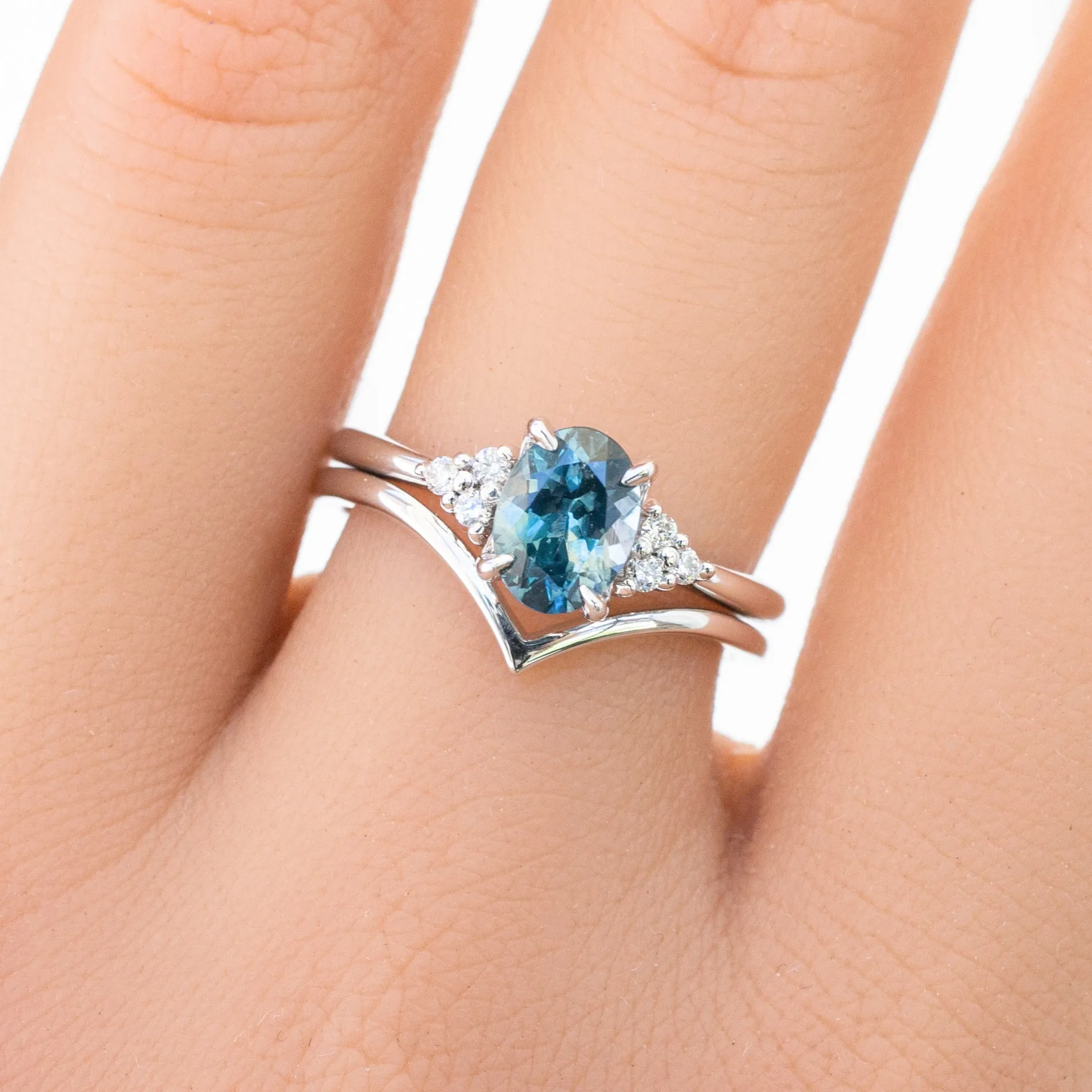 Teresa Ring 1.27ct Teal Blue Montana Sapphire, 14k White Gold (One of a kind)