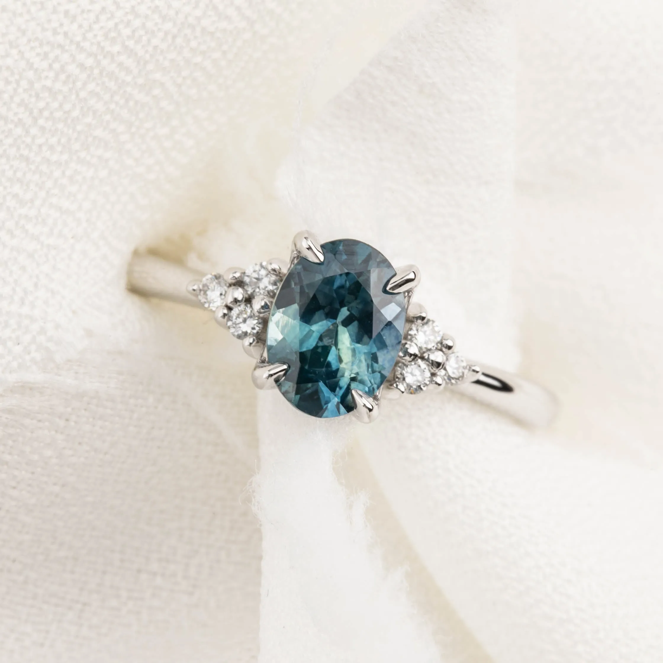 Teresa Ring 1.27ct Teal Blue Montana Sapphire, 14k White Gold (One of a kind)