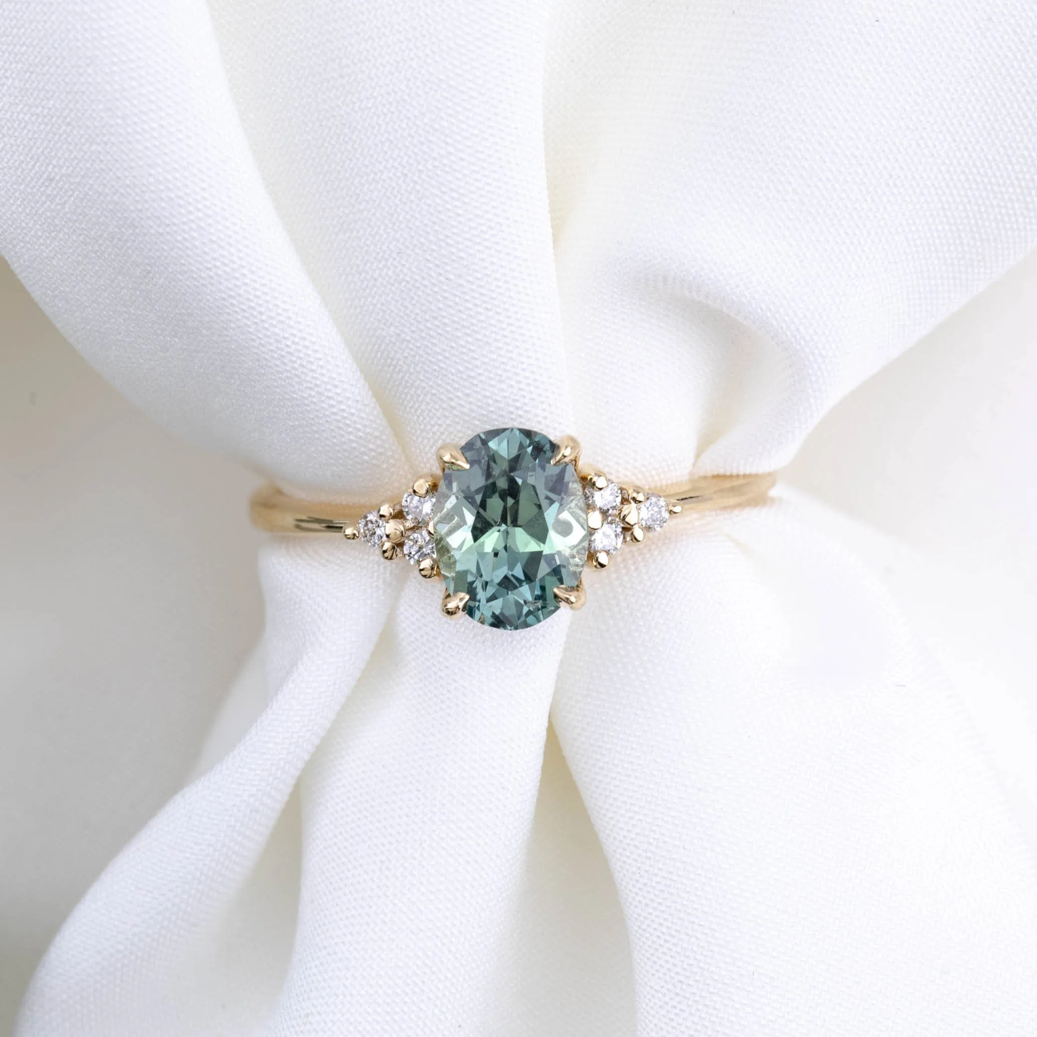 Teresa Ring 1.31ct Blue Green Oval Montana Sapphire, 14K Yellow Gold (One of a kind)