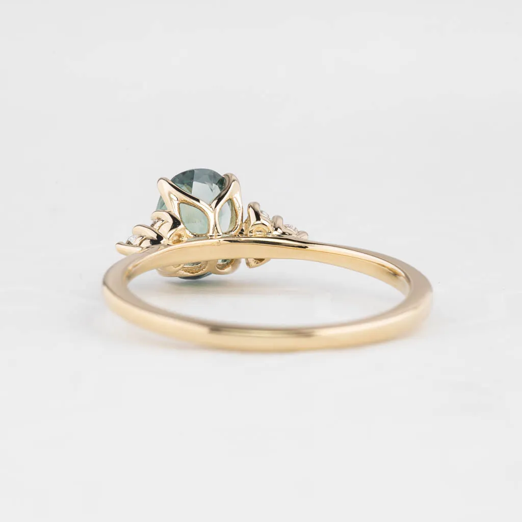 Teresa Ring 1.31ct Blue Green Oval Montana Sapphire, 14K Yellow Gold (One of a kind)