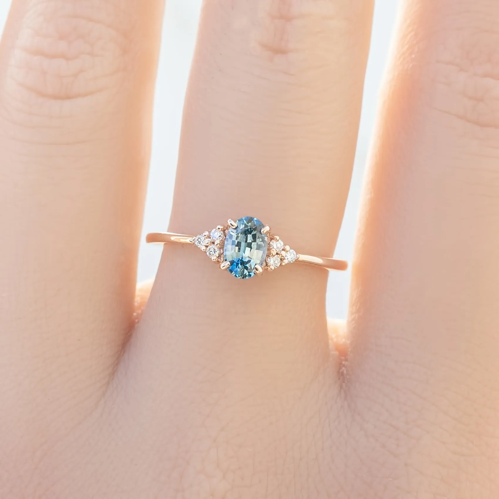 Teresa Ring - 6x4mm 0.60ct Teal Blue Montana Sapphire, 14k Rose Gold