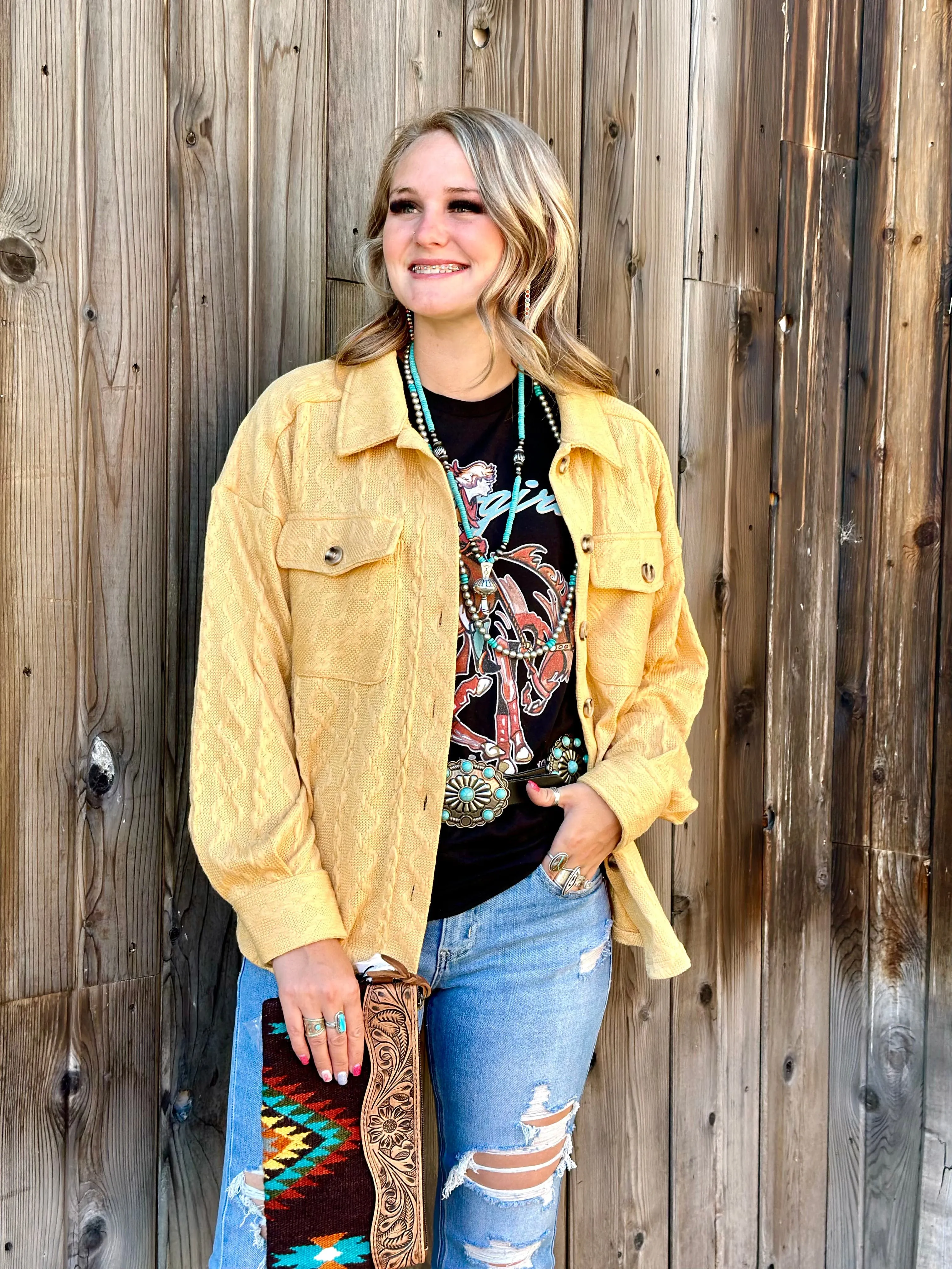 The Fall Manitoba Mustard Shacket Jacket