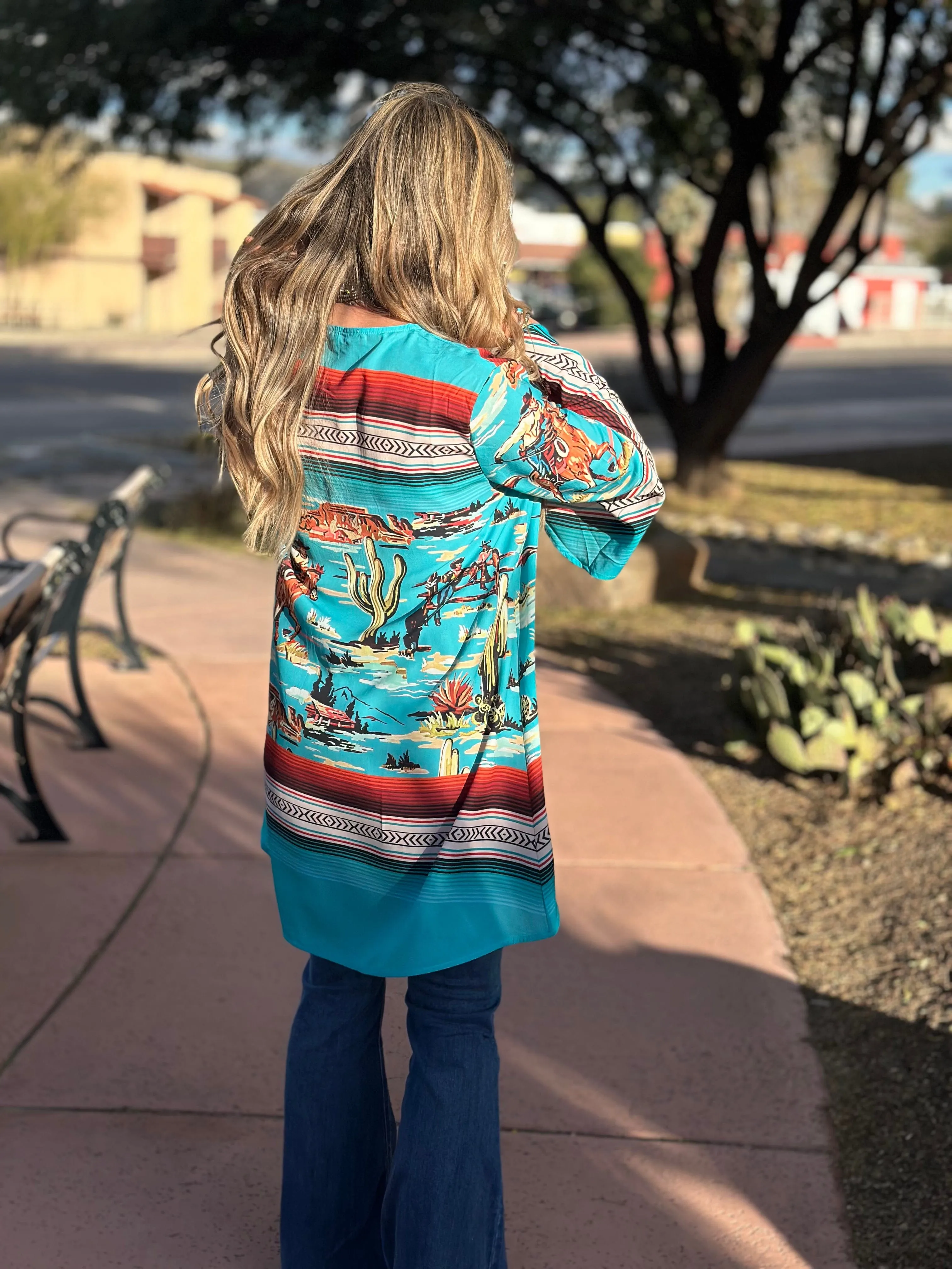 The Retro Colorado Cowboy Scene Kimono