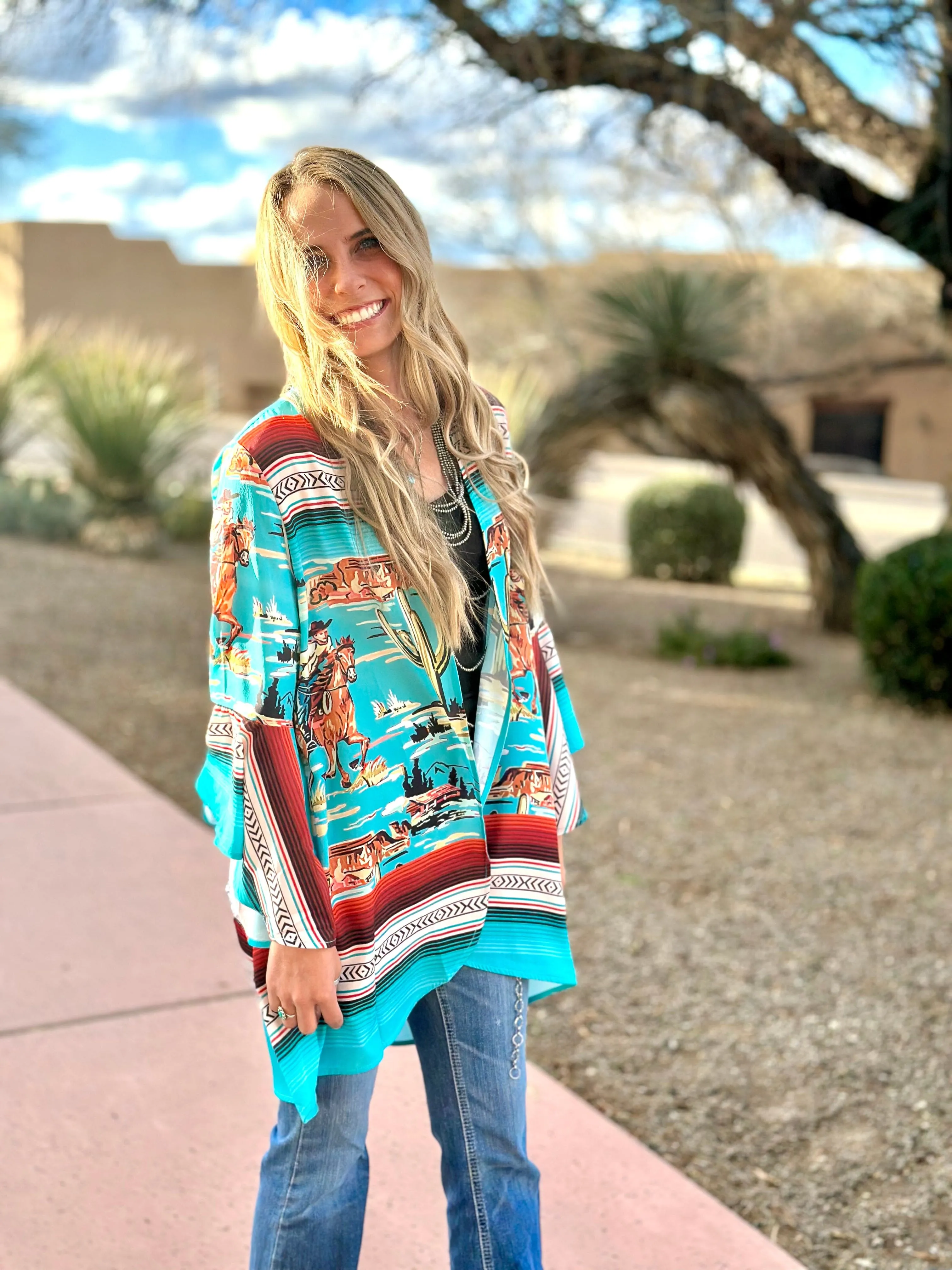 The Retro Colorado Cowboy Scene Kimono