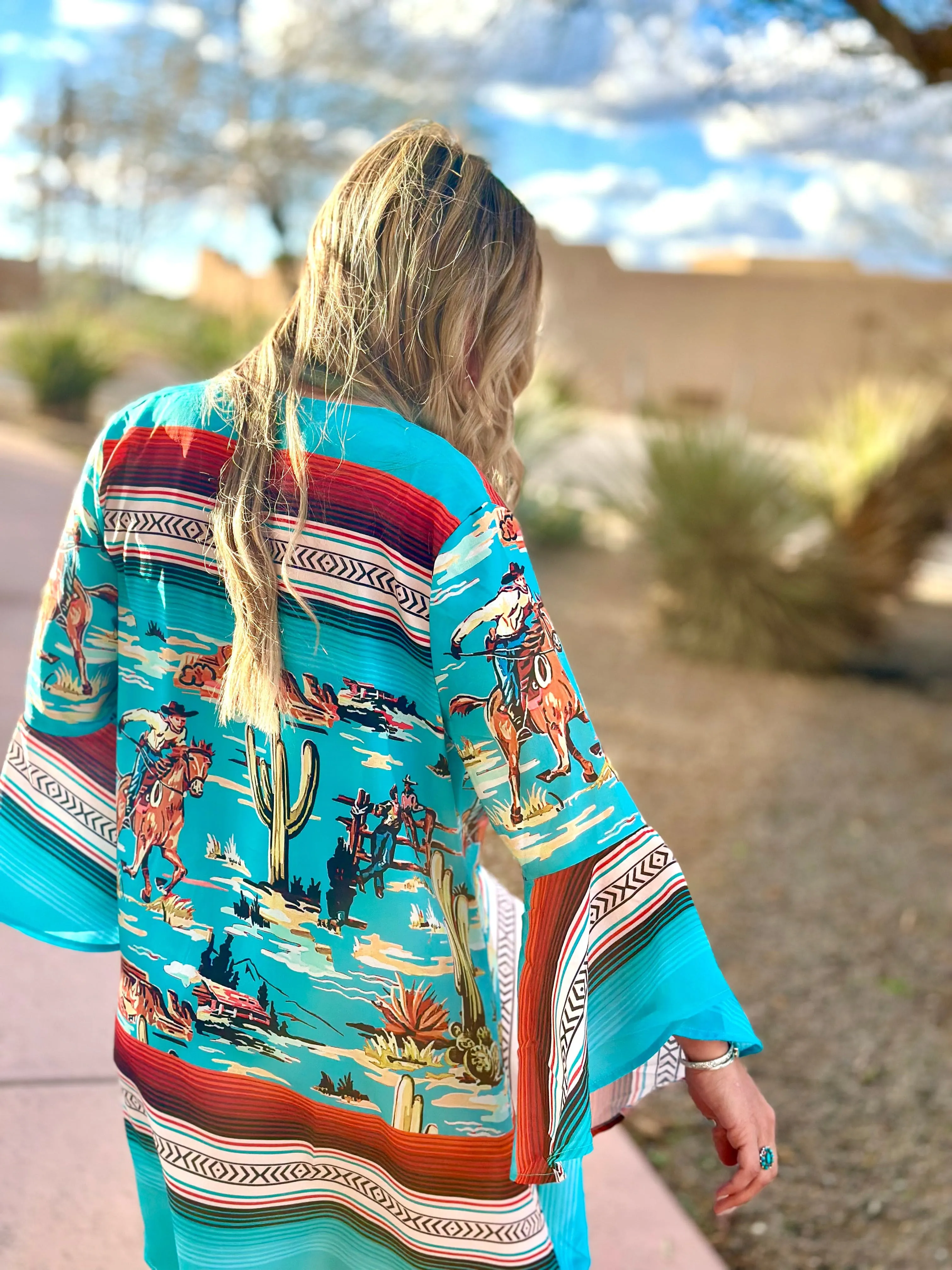 The Retro Colorado Cowboy Scene Kimono