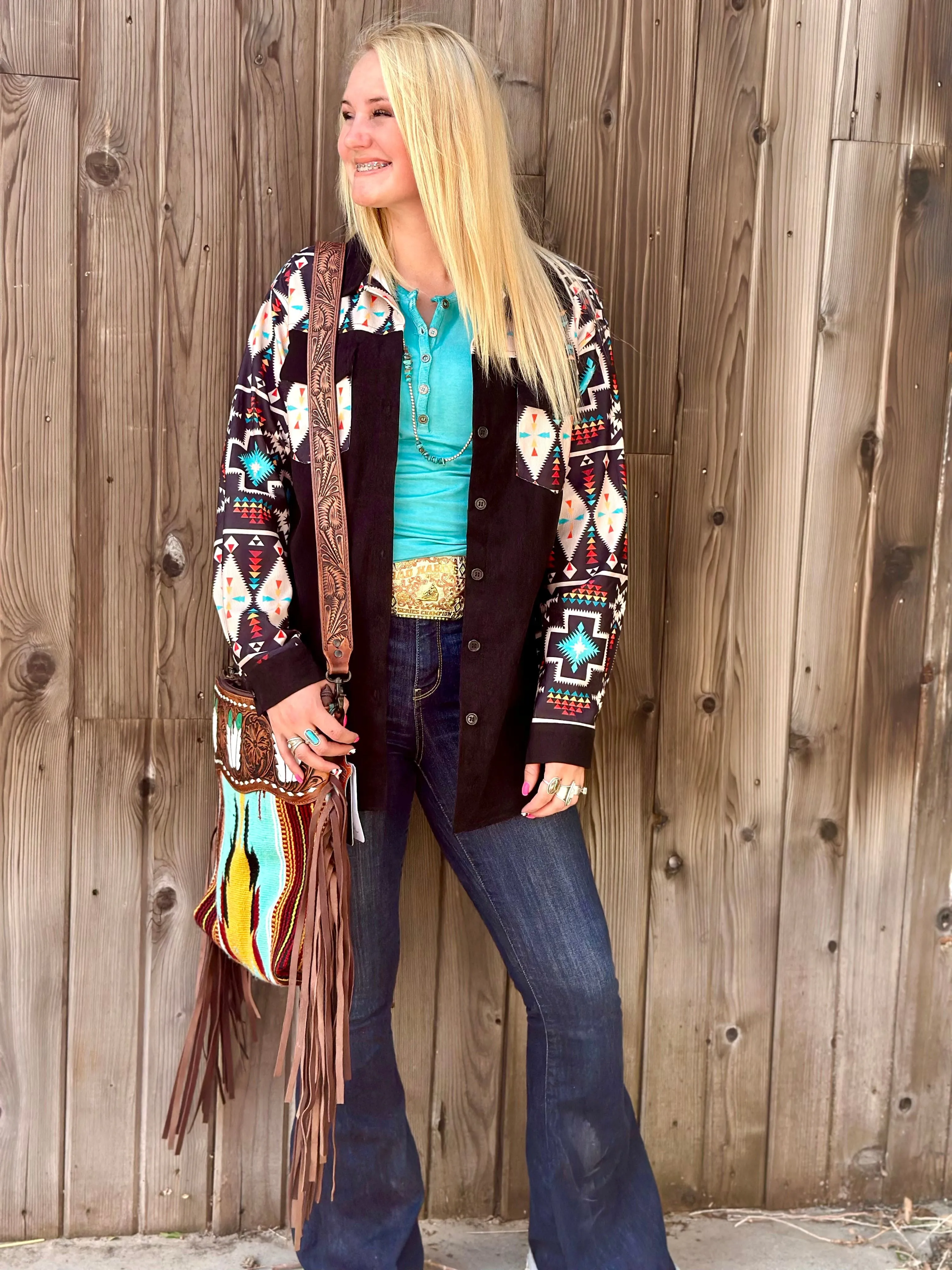 The Saddle Up Aztec Cord Shacket Jacket