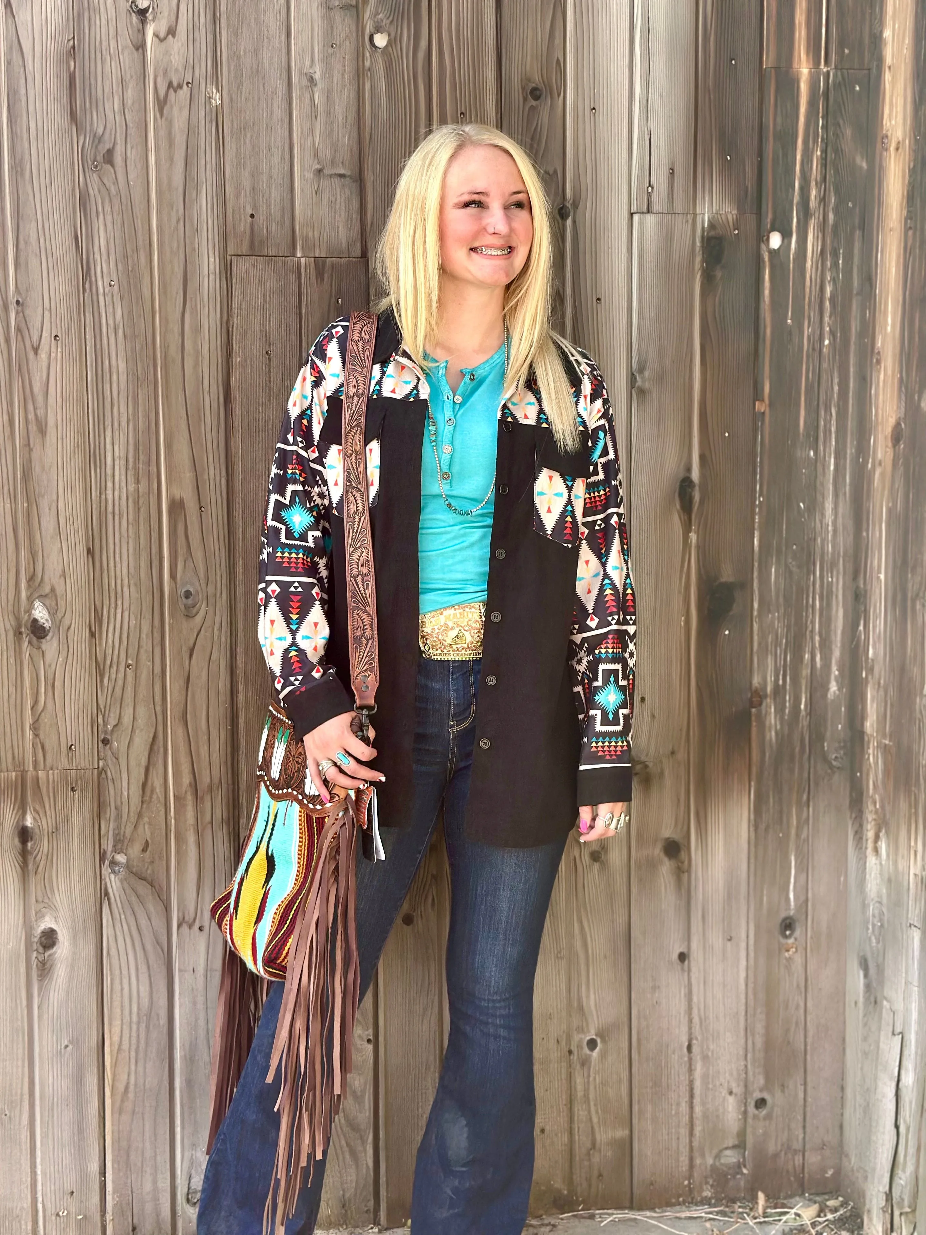 The Saddle Up Aztec Cord Shacket Jacket