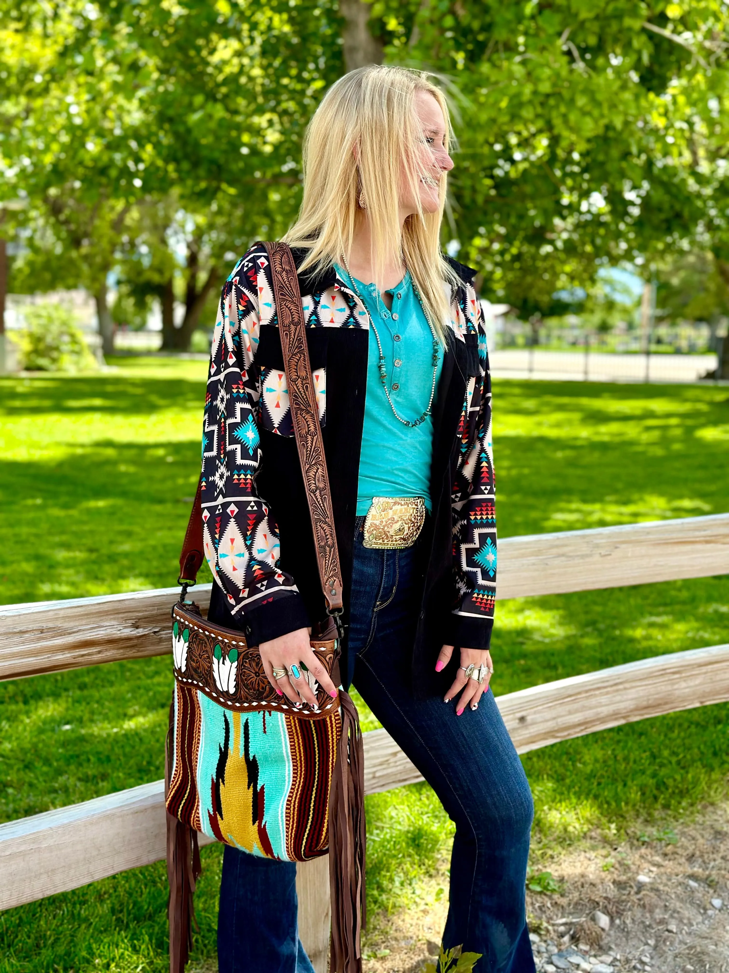 The Saddle Up Aztec Cord Shacket Jacket