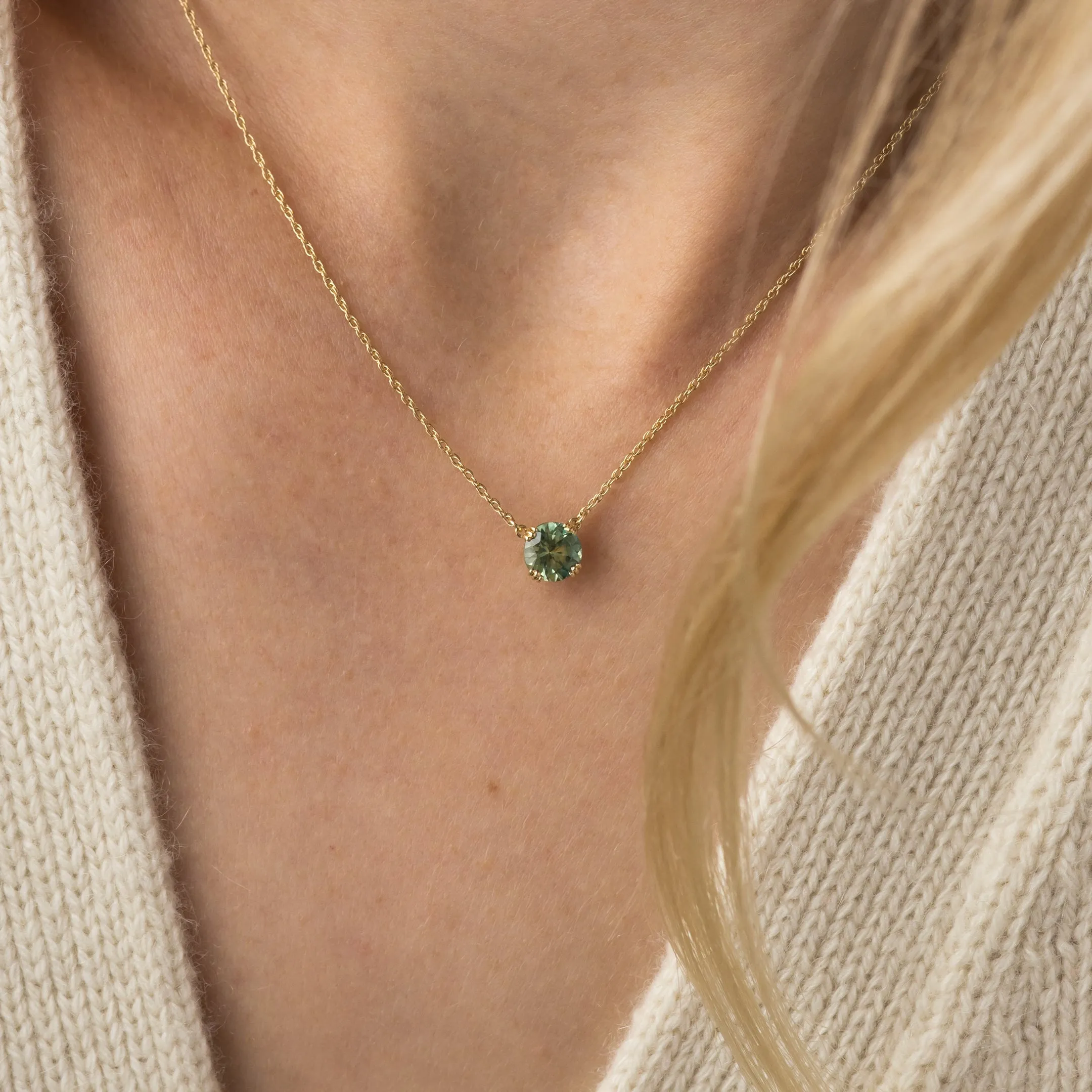 Threaded Necklace, 1.13ct. Light Green Sapphire - OOS