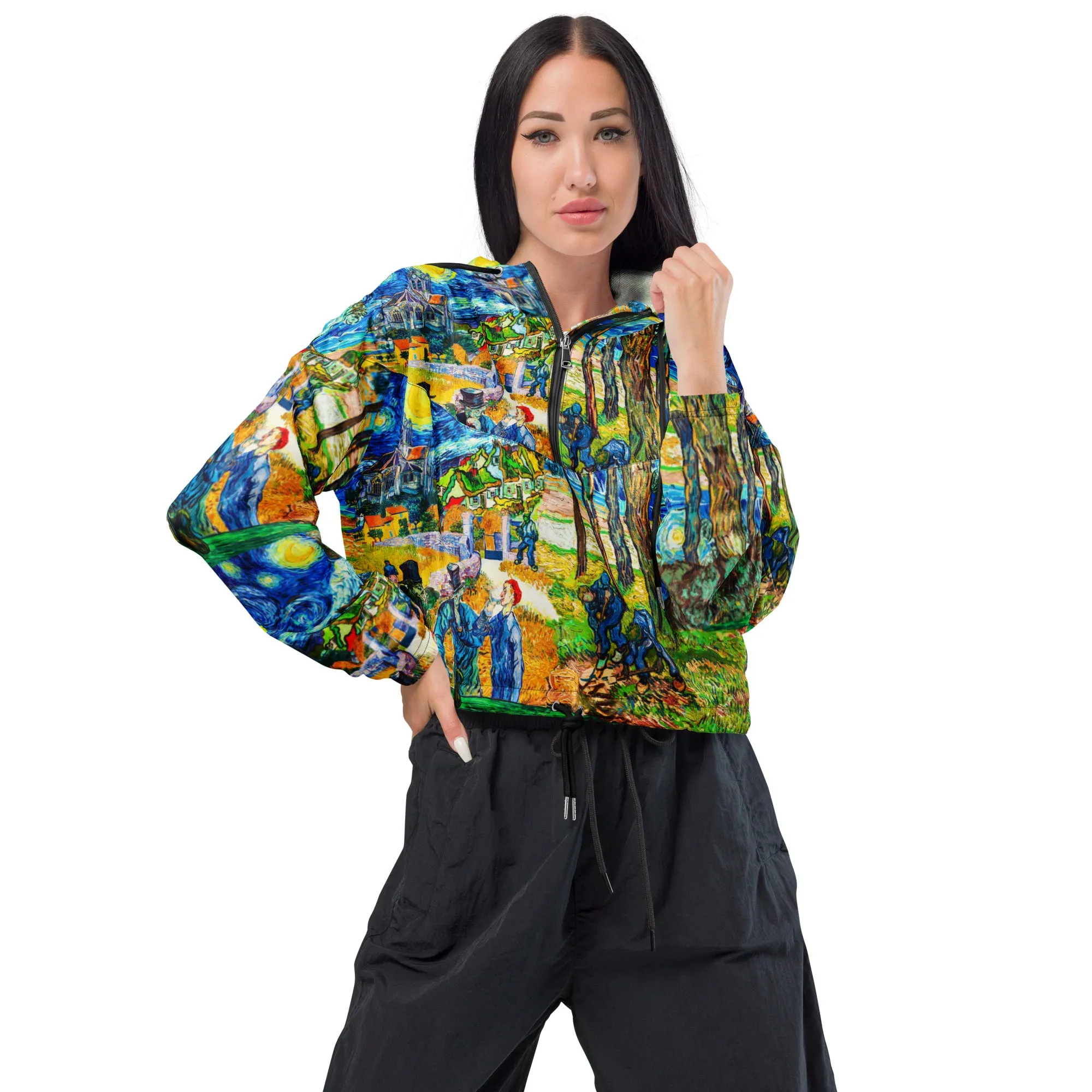 Van Gogh Collage Women’s cropped windbreaker