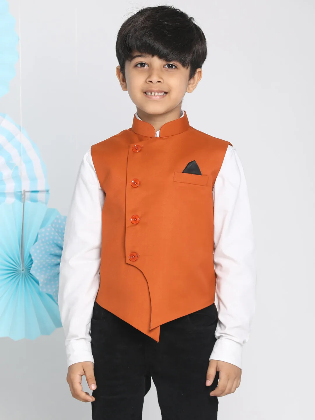 Vastramay Baap Beta Cotton Blend Orange Jacket