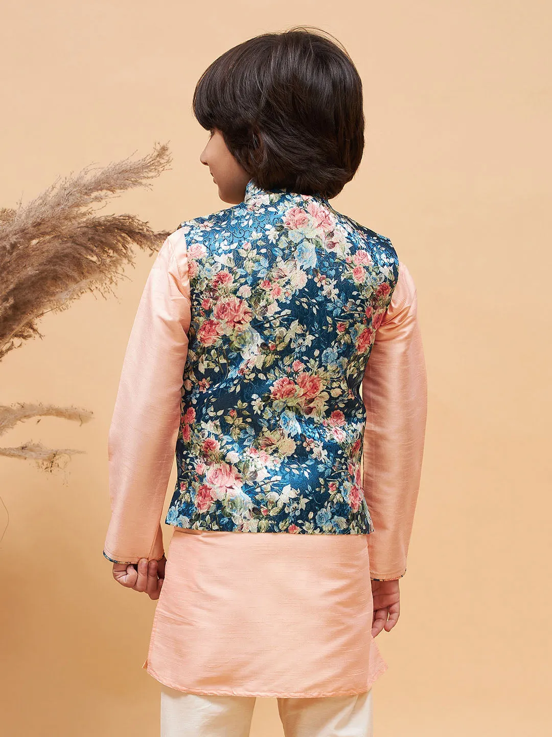 VASTRAMAY Baap Beta Silk Blend Peach Jacket