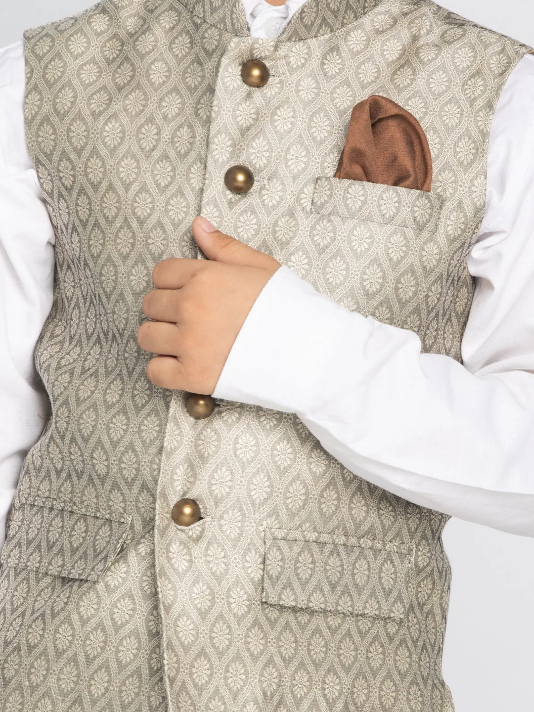 VASTRAMAY Beige Baap Beta Ethnic Jacket Set