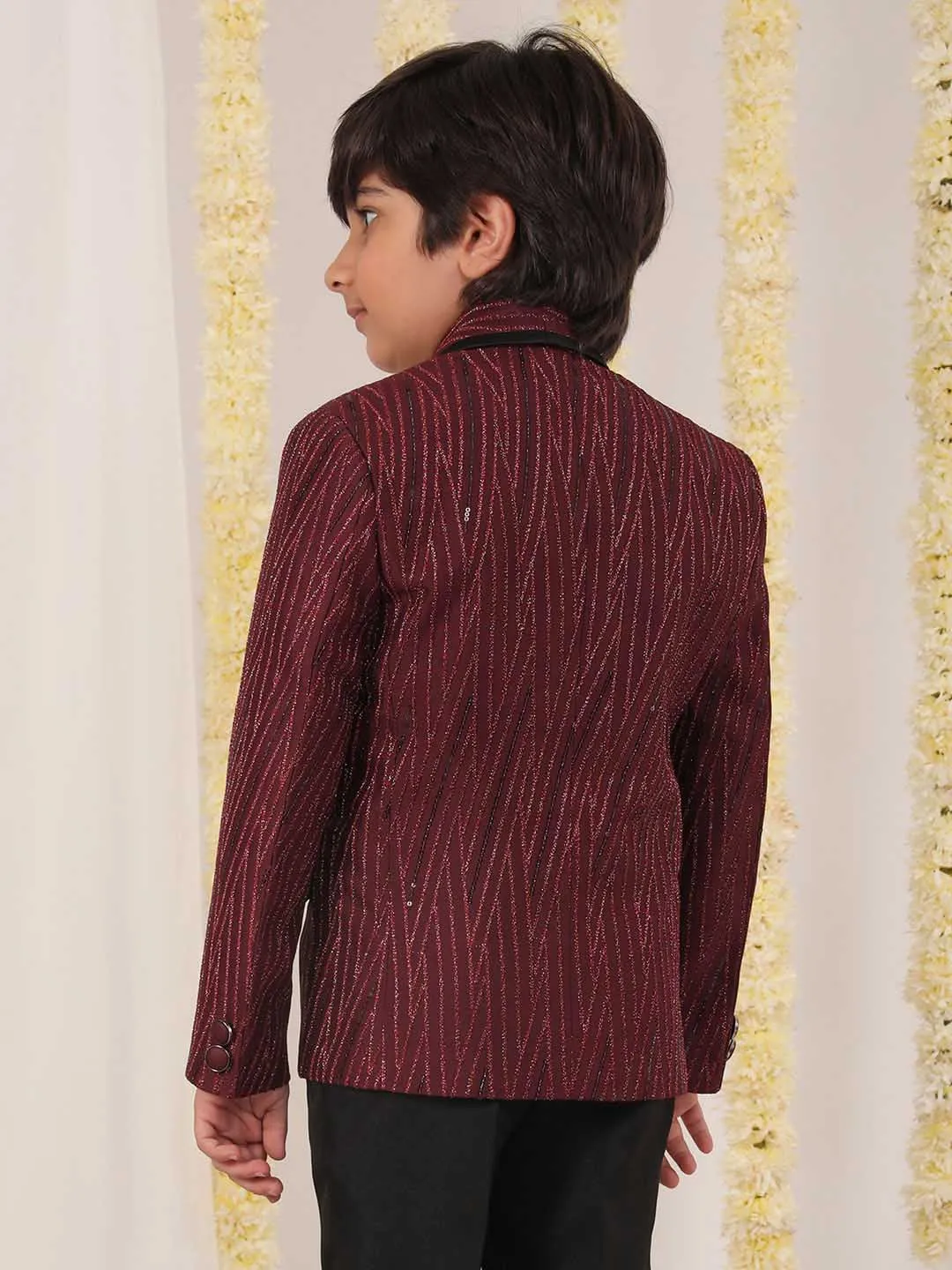 VASTRAMAY Boy's Maroon Sequined Blazer