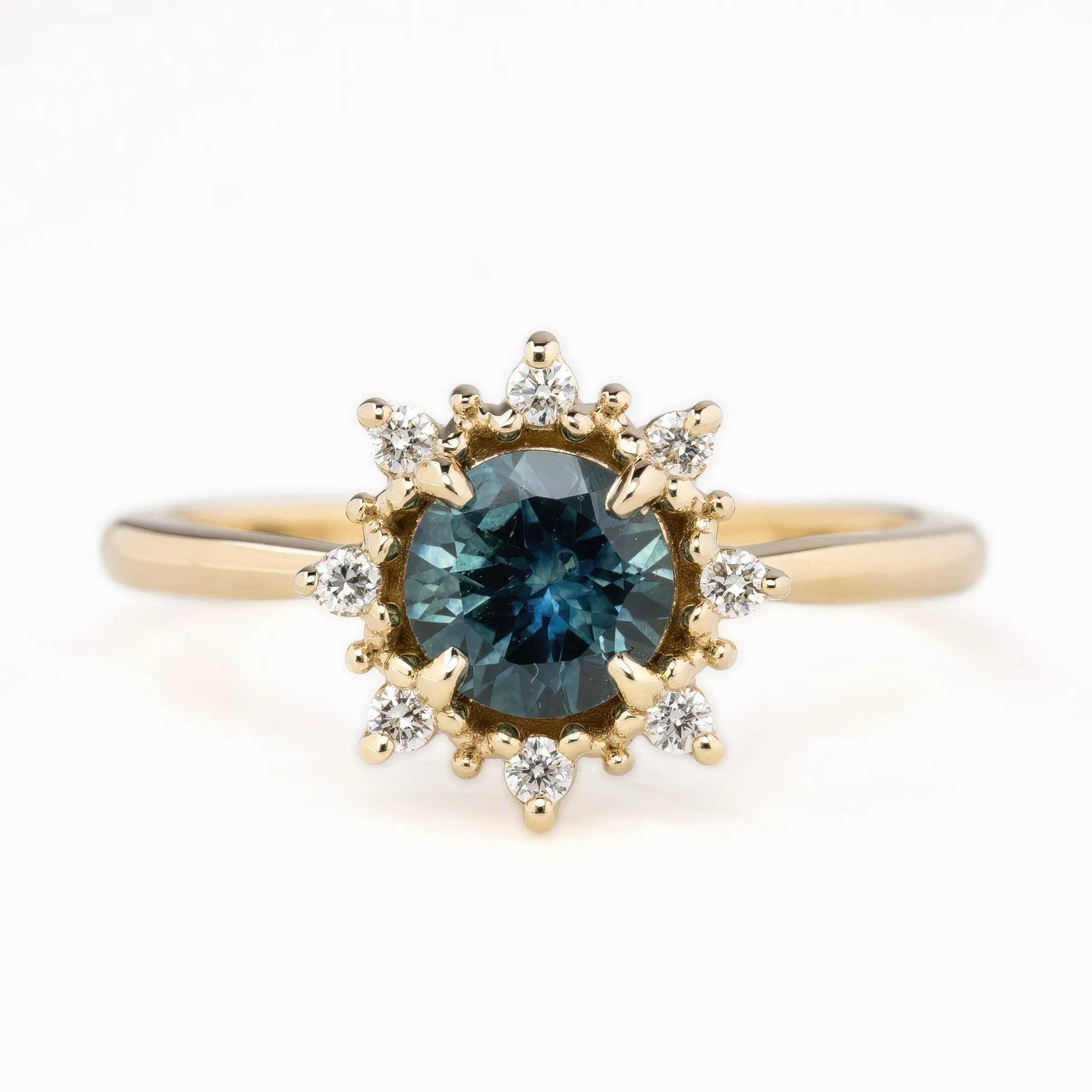 Victoria Ring 1.01ct Teal Blue Montana Sapphire, 14k Yellow Gold (One of a kind)