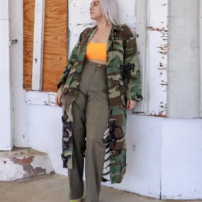 Vintage Adult Trench Camouflage Jacket with or without Distressed Back