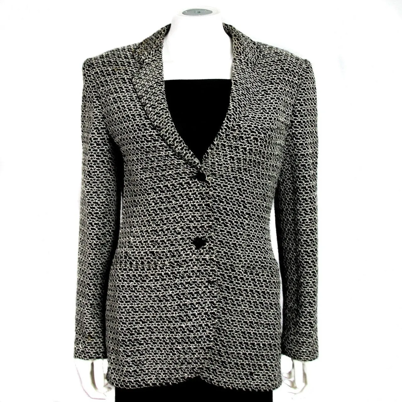 Vintage Chanel 98P, 1998 Spring black white blazer jacket FR 38 US 4