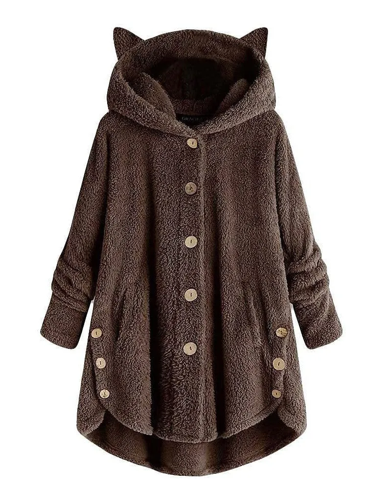 Warm and Stylish Women's Oversized Sherpa Fleece Hooded Jacket