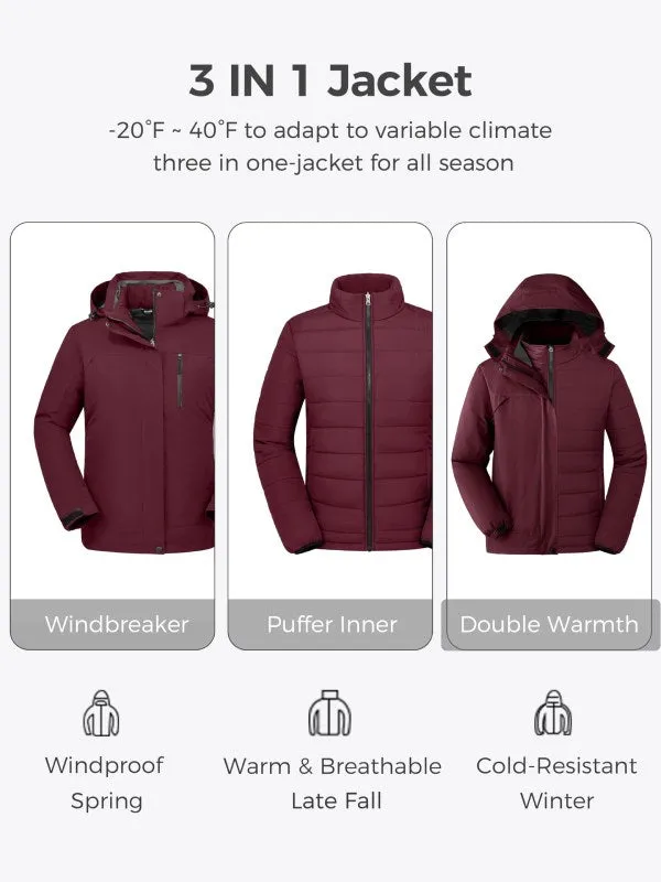 Women's 3 in 1 Plus Size WinterWaterproof Ski Jacket JacketC77