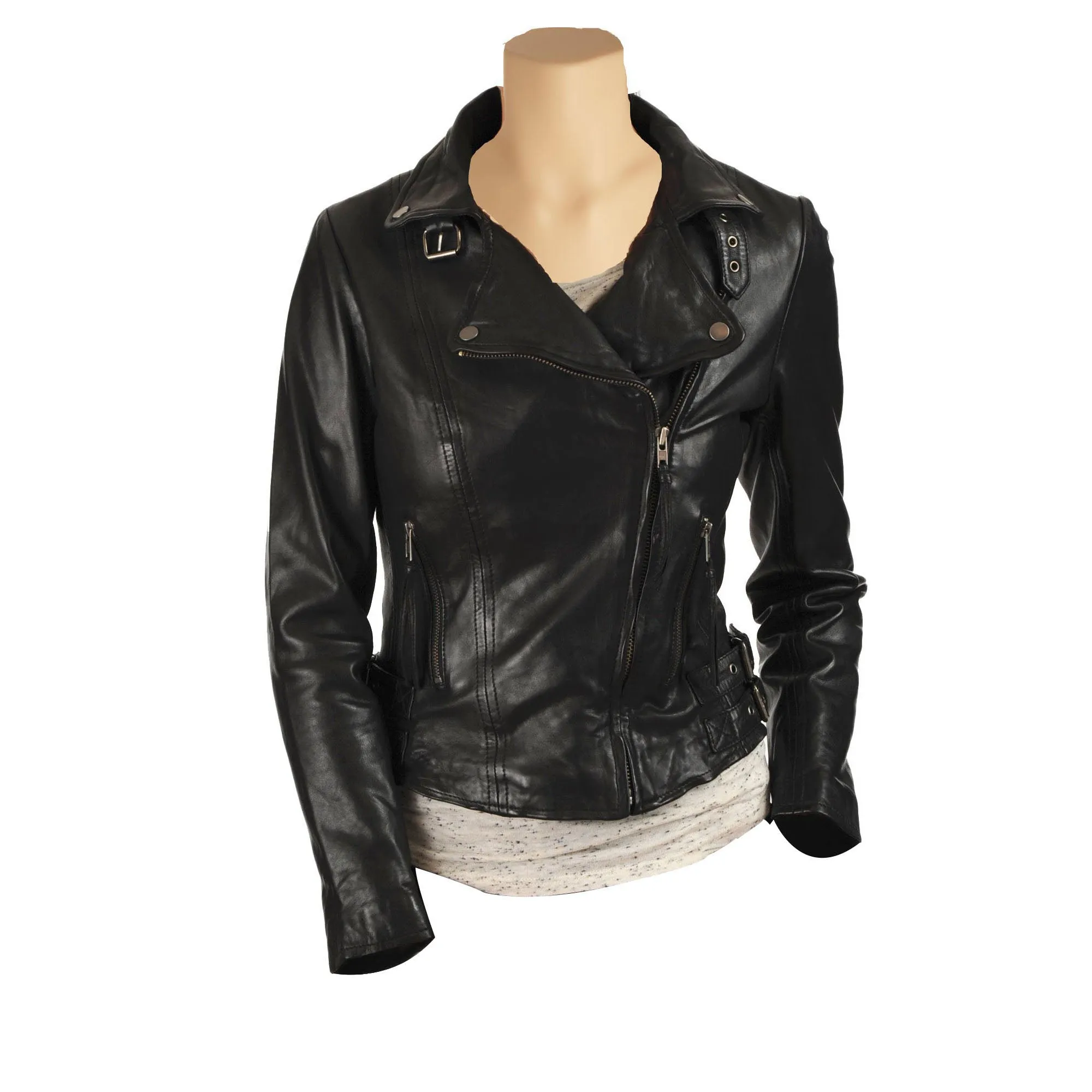 Women’s Biker Style Jacket With Collar Belt