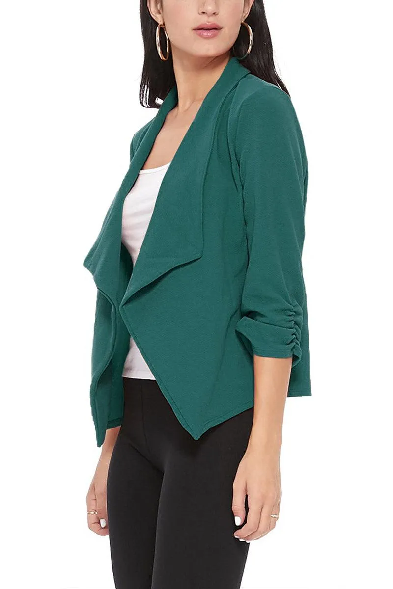 Women's Casual Open Front 3/4 Sleeve Slim Fit Draped Solid Jacket