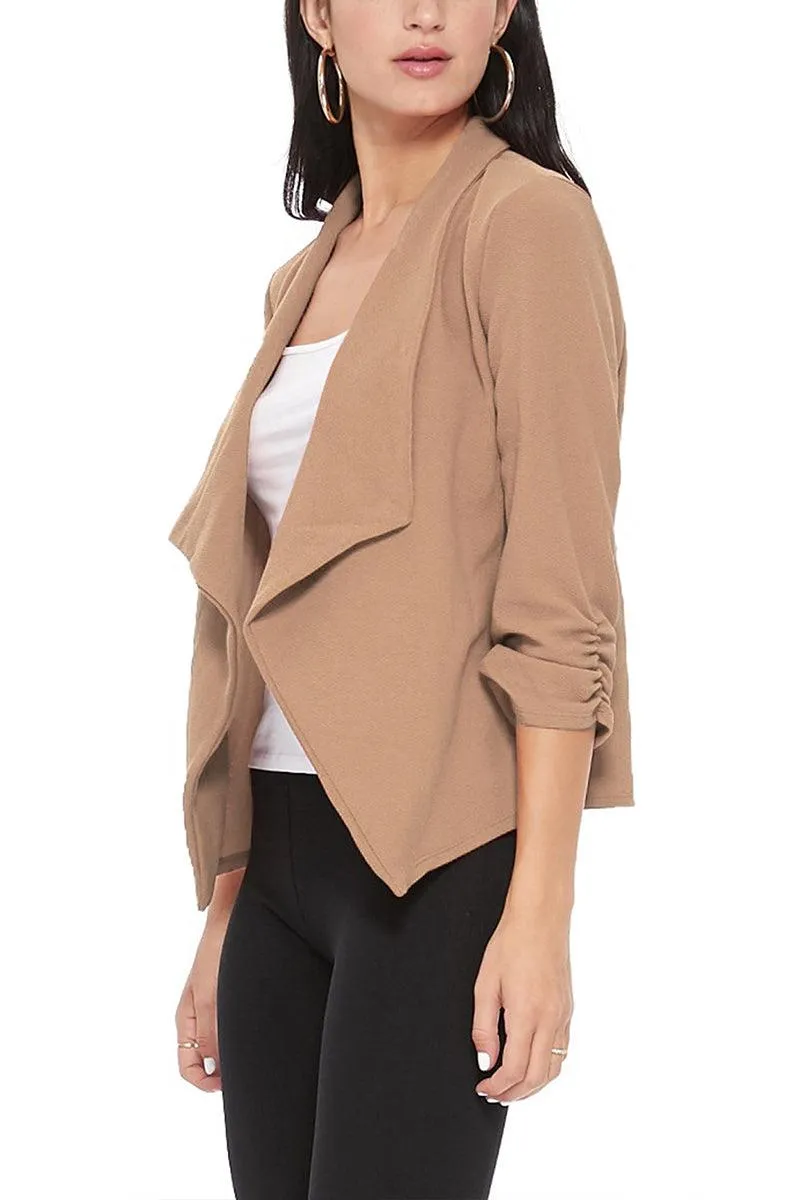 Women's Casual Open Front 3/4 Sleeve Slim Fit Draped Solid Jacket