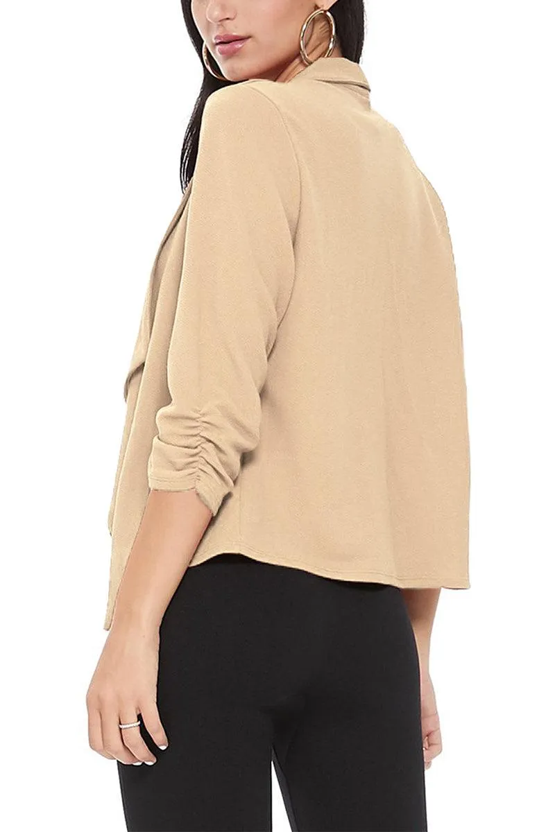 Women's Casual Open Front 3/4 Sleeve Slim Fit Draped Solid Jacket