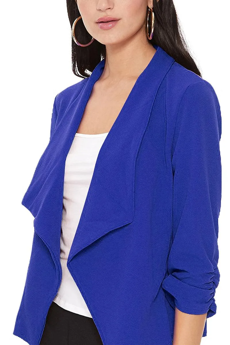 Women's Casual Open Front 3/4 Sleeve Slim Fit Draped Solid Jacket