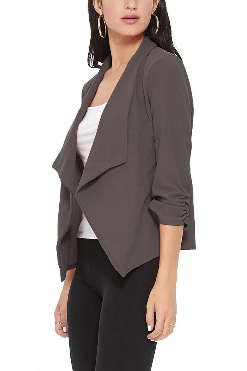 Women's Casual Open Front 3/4 Sleeve Slim Fit Draped Solid Jacket