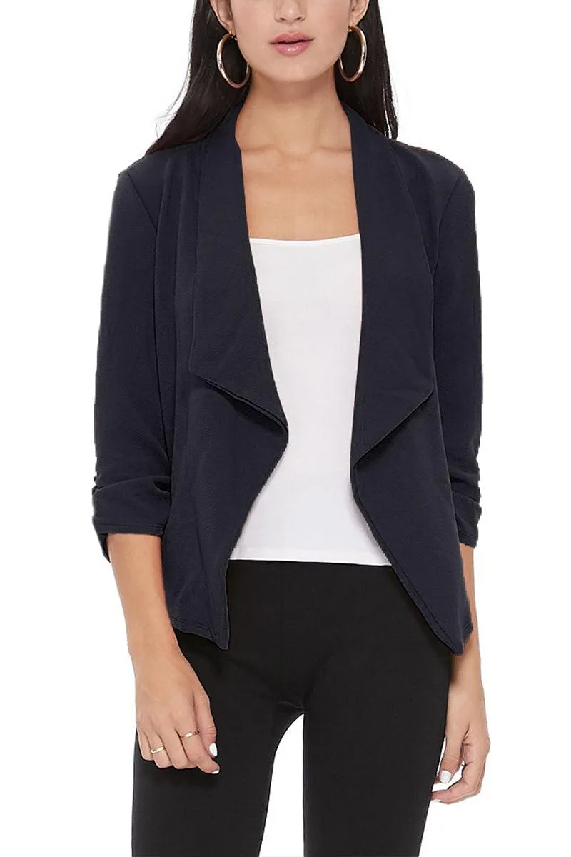 Women's Casual Open Front 3/4 Sleeve Slim Fit Draped Solid Jacket