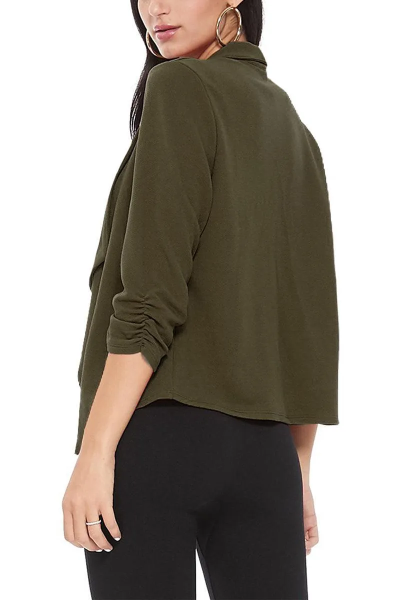 Women's Casual Open Front 3/4 Sleeve Slim Fit Draped Solid Jacket