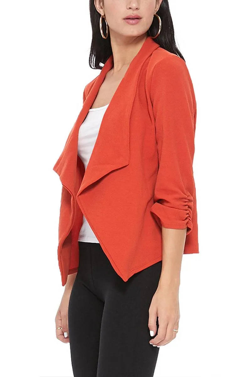 Women's Casual Open Front 3/4 Sleeve Slim Fit Draped Solid Jacket