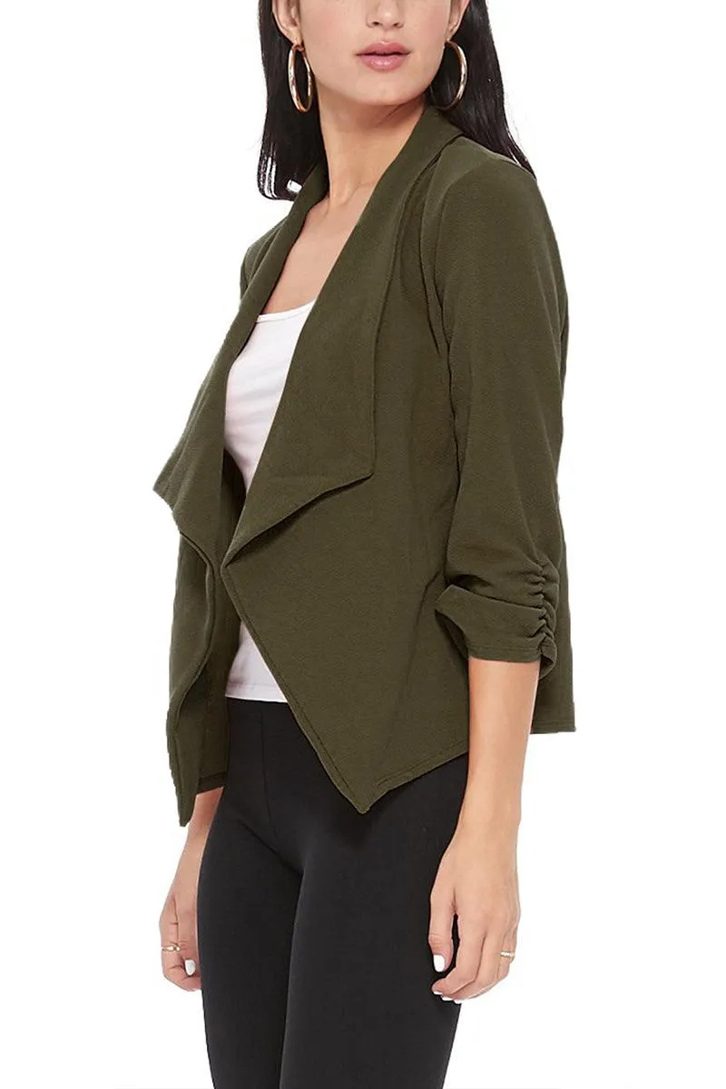 Women's Casual Open Front 3/4 Sleeve Slim Fit Draped Solid Jacket