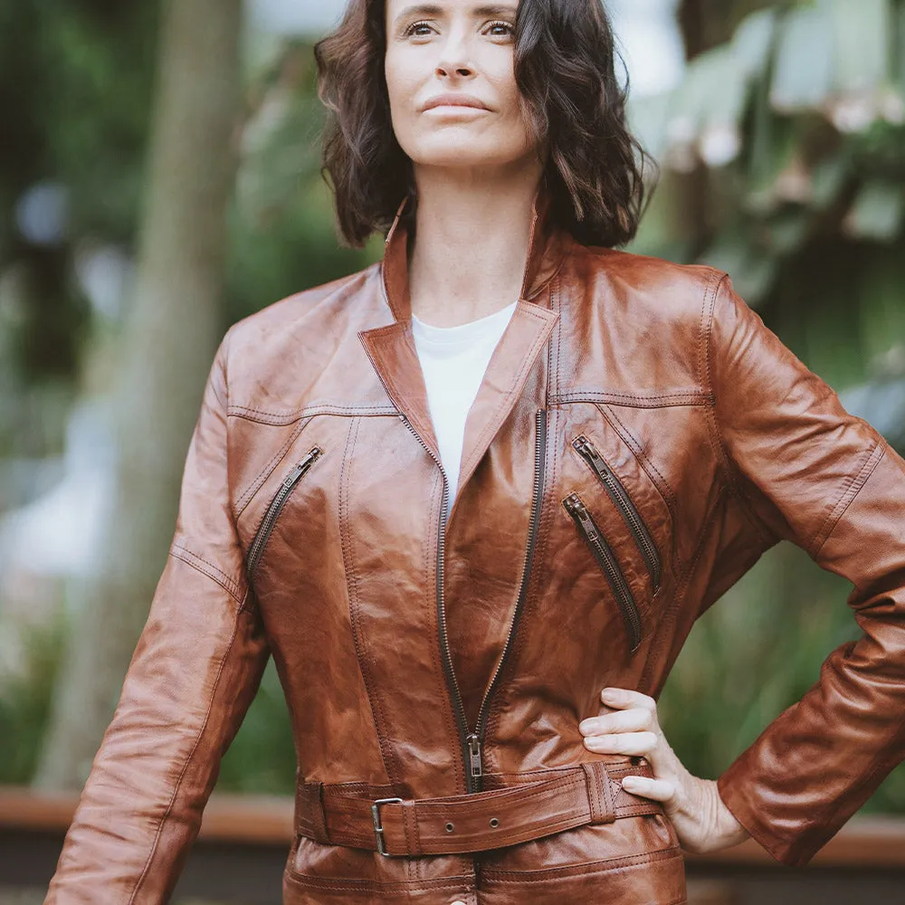 Women's Leather Jacket | KC Leather Signature Range - Eloise in Brown