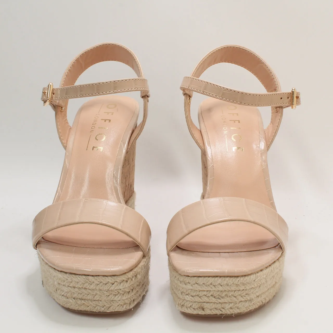 Womens Office Heated Cork Wedge Espadrille Nude