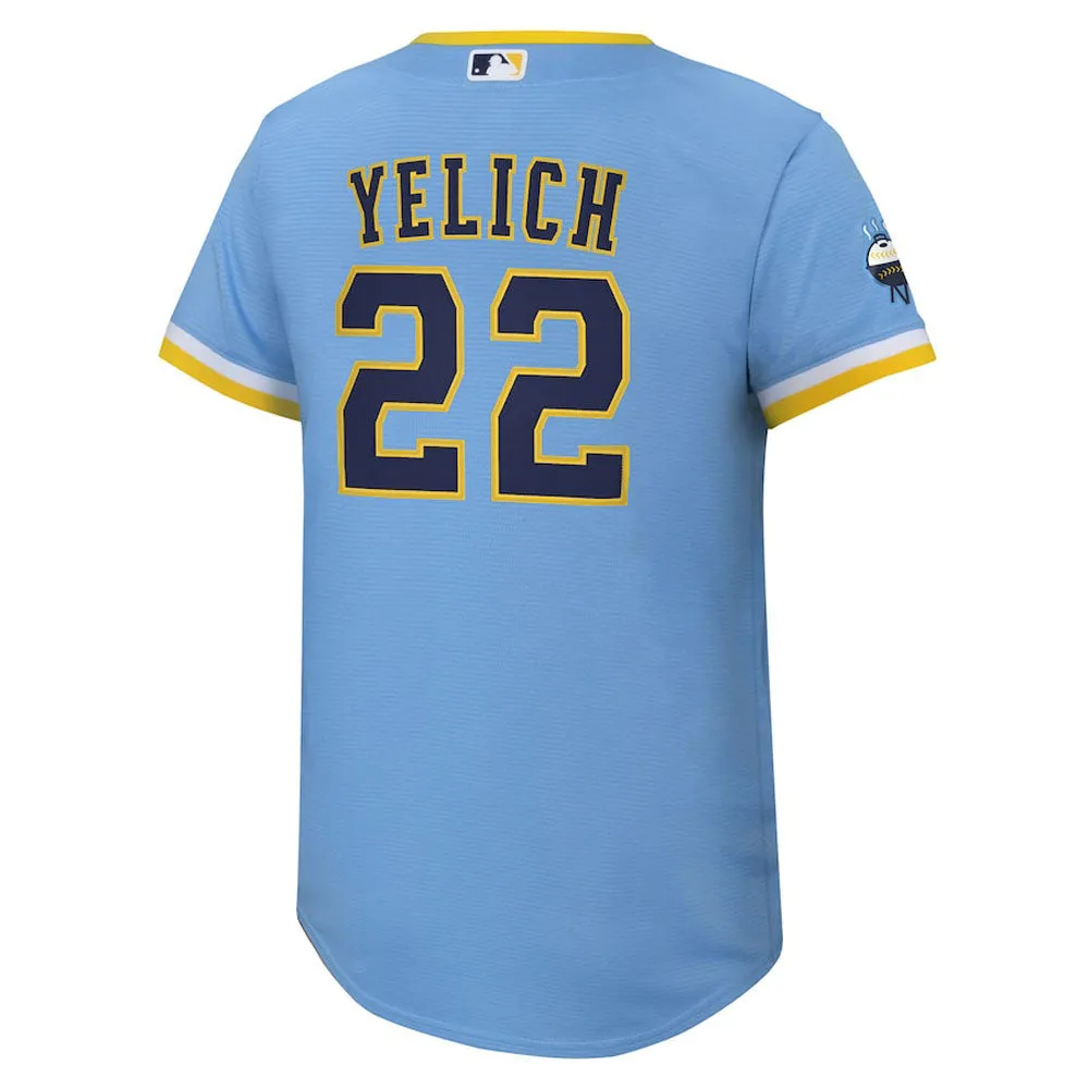 Youth Milwaukee Brewers Christian Yelich City Connect Replica Jersey - Powder Blue