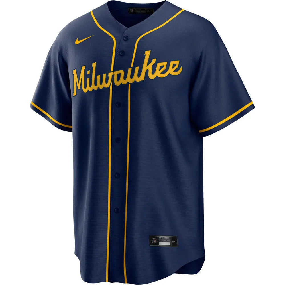 Youth Milwaukee Brewers Corbin Burnes Cool Base Replica Alternate Jersey - Navy